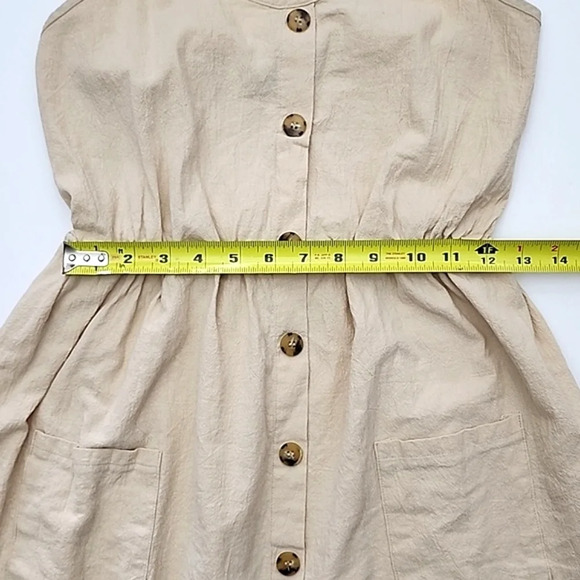 Zaful Women's Tan  Smocked Mock Button Cami Pocket Dress Size 8 - Picture 10 of 11